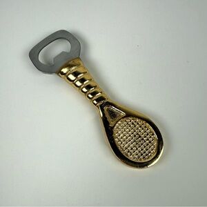 Goldtone Tennis Racket Bottle Opener Barware Collectible Team Captains Gift